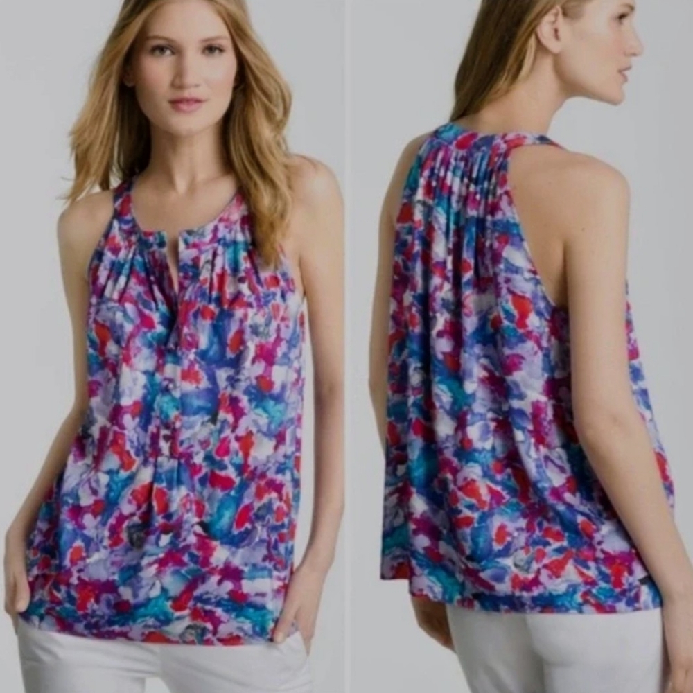 Theory Keres Perplexing Print Tank Top Size Large Watercolor Sleeveless Blouse